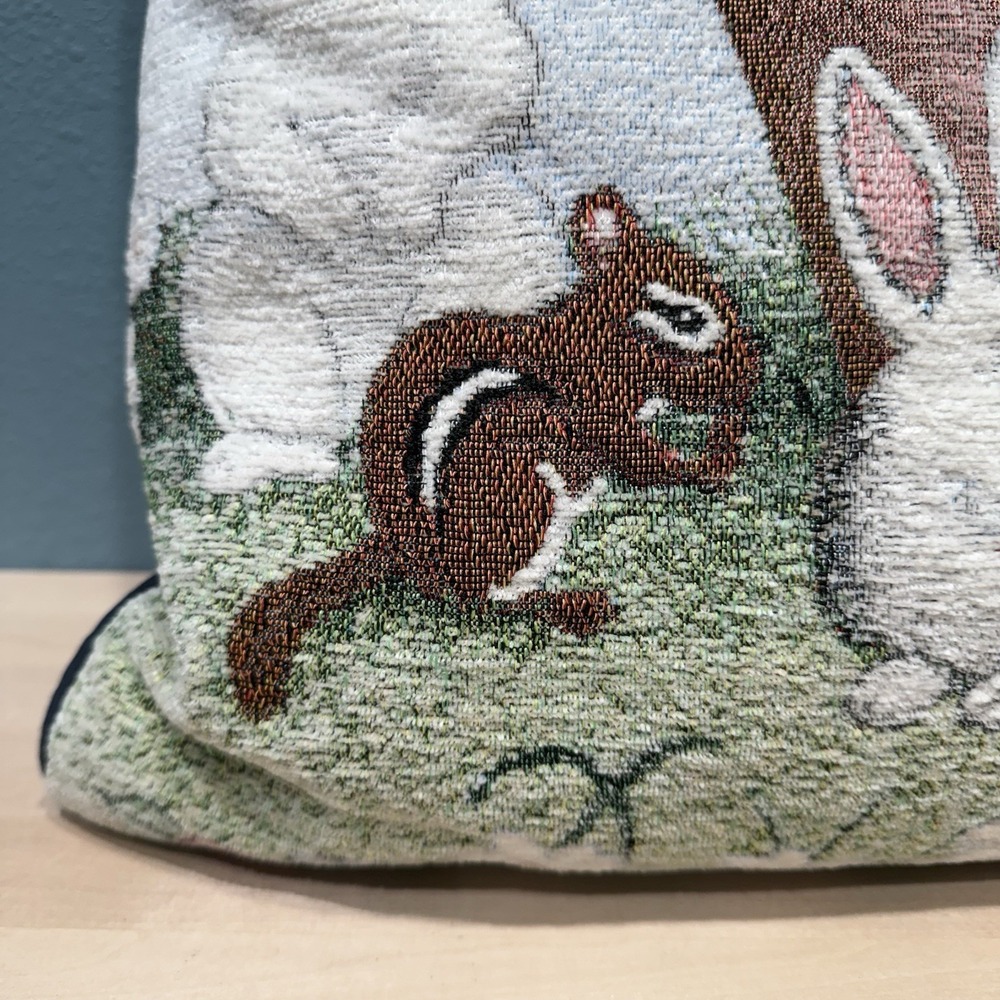 Bunny Rabbit Throw Pillow Soft Tapestry Floral Spring Summer Garden 16x16 Blue - Picture 6 of 10